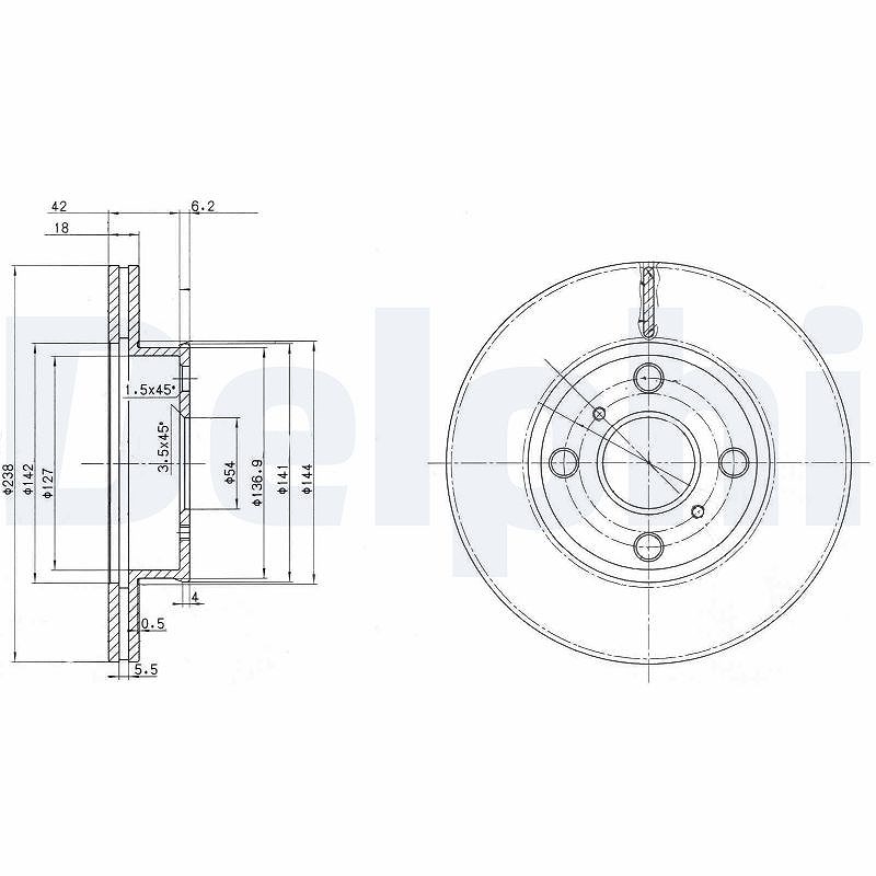 Delphi Bremsscheibe [Hersteller-Nr. BG2424] für Toyota