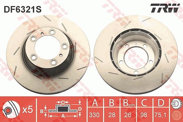 Trw 1x Bremsscheibe [Hersteller-Nr. DF6321S] für Porsche