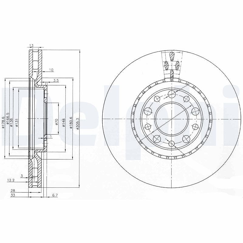 Delphi Bremsscheibe [Hersteller-Nr. BG3951] für Alfa Romeo, Jeep, Chrysler