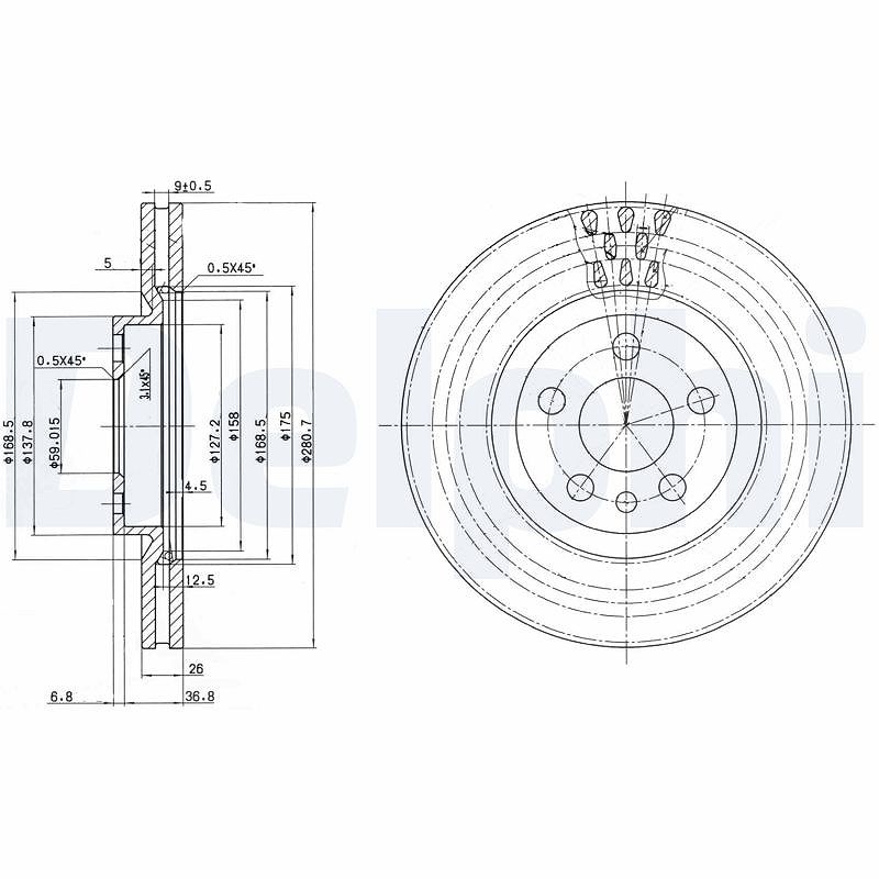 Delphi Bremsscheibe [Hersteller-Nr. BG2844] für Citroën, Lancia, Fiat, Peugeot