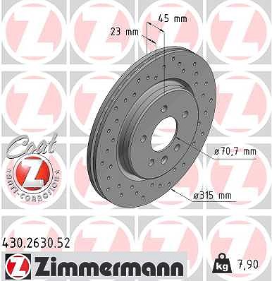 Zimmermann Bremsscheibe [Hersteller-Nr. 430.2630.52] für Opel, Vauxhall