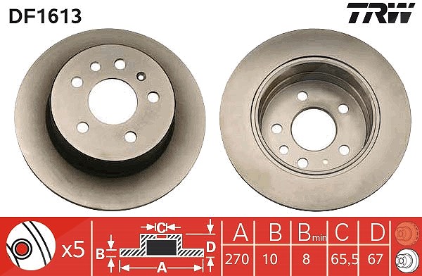 Trw Bremsscheibe [Hersteller-Nr. DF1613] für Opel, Vauxhall
