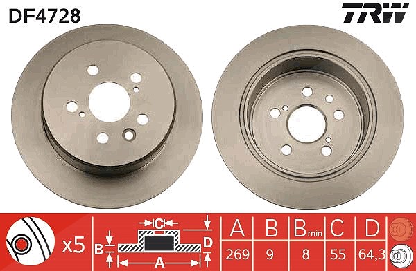 Trw Bremsscheibe [Hersteller-Nr. DF4728] für Toyota