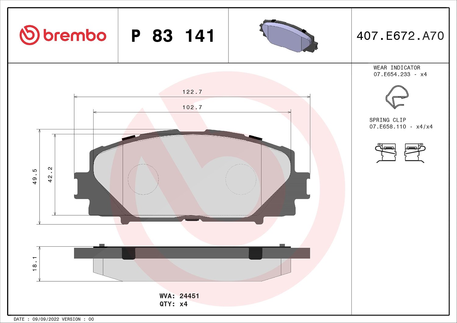 Brembo Bremsbelagsatz, Scheibenbremse [Hersteller-Nr. P83141] für Lifan, Toyota, Daihatsu, Perodua