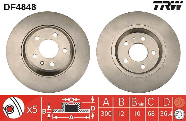 Trw Bremsscheibe Hinterachse Voll [Hersteller-Nr. DF4848] für Audi