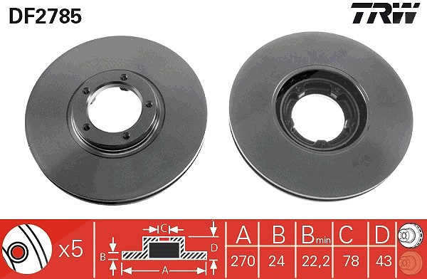 Trw Bremsscheibe Vorderache Belüftet [Hersteller-Nr. DF2785] für Ford