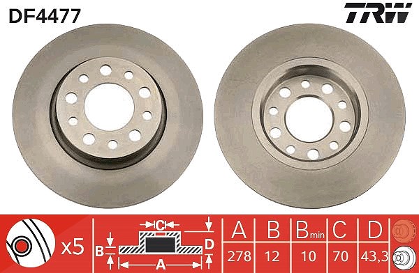 Trw Bremsscheibe Hinterachse Voll [Hersteller-Nr. DF4477] für Jeep, Alfa Romeo, Fiat