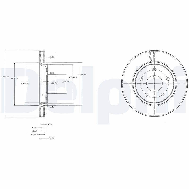 Delphi Bremsscheibe [Hersteller-Nr. BG4212] für VW, Fiat, Dodge, Chrysler