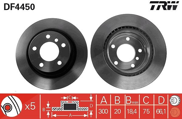 Trw Bremsscheibe Hinterachse Belüftet [Hersteller-Nr. DF4450] für BMW