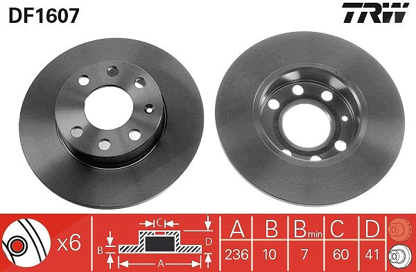 Trw Bremsscheibe [Hersteller-Nr. DF1607] für Bedford, Opel, Vauxhall