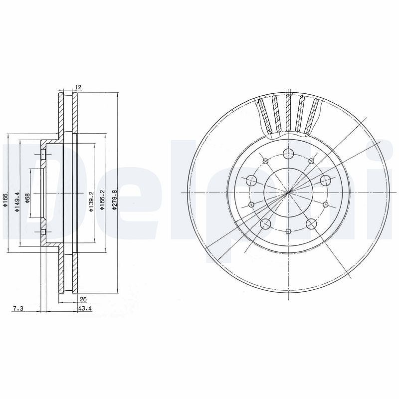 Delphi Bremsscheibe [Hersteller-Nr. BG2841] für BMW, Volvo