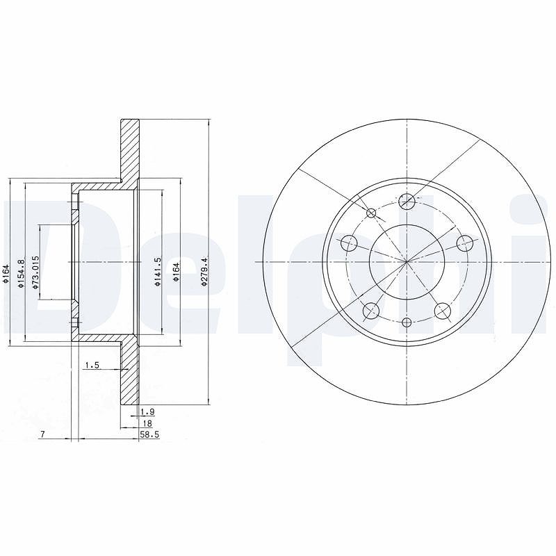 Delphi Bremsscheibe [Hersteller-Nr. BG2845] für Fiat, Peugeot, Citroën