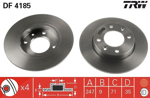 Trw Bremsscheibe Hinterachse Voll [Hersteller-Nr. DF4185] für Peugeot, Citroën