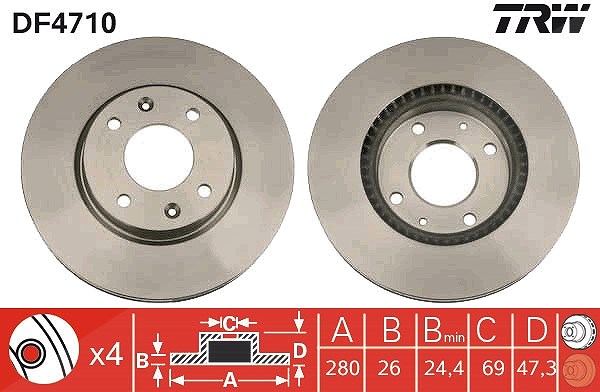 Trw Bremsscheibe Vorderachse Belüftet [Hersteller-Nr. DF4710] für Hyundai, Kia