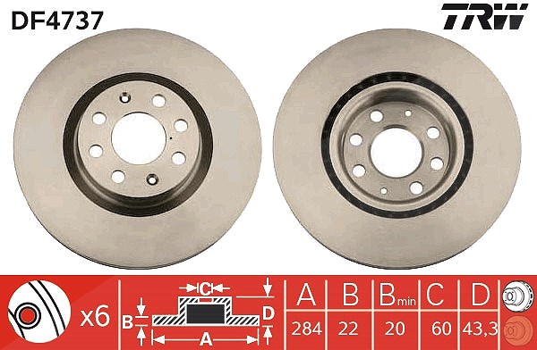 Trw Bremsscheibe Vorderachse Belüftet [Hersteller-Nr. DF4737] für Vauxhall, Opel, Fiat