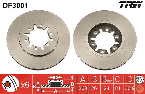 Trw Bremsscheibe [Hersteller-Nr. DF3001] für Nissan