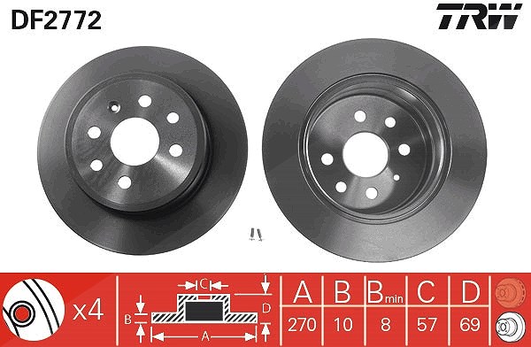 Trw Bremsscheibe [Hersteller-Nr. DF2772] für Vauxhall, Opel