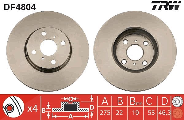 Trw Bremsscheibe Vorderachse Belüftet [Hersteller-Nr. DF4804] für Toyota