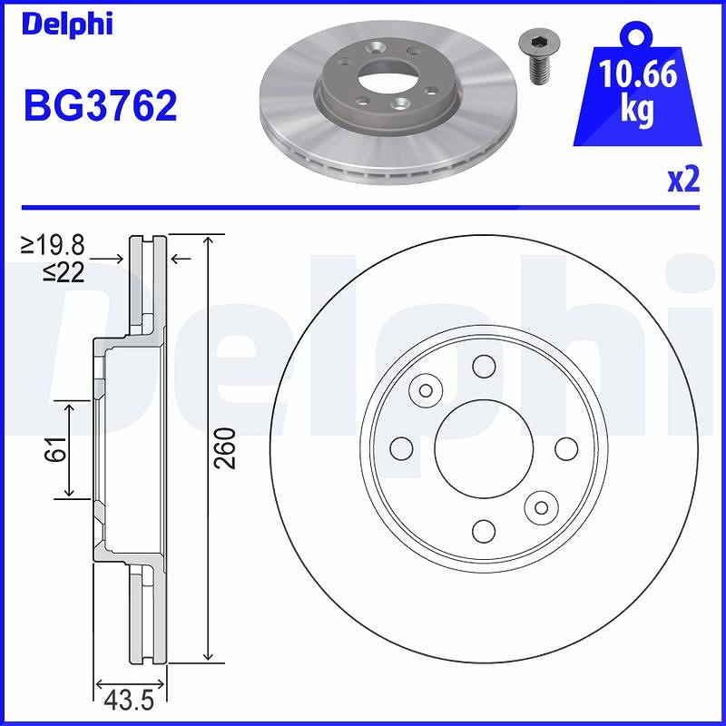 Delphi Bremsscheibe [Hersteller-Nr. BG3762] für Nissan, Renault, Dacia