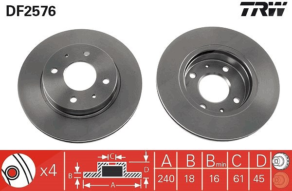 Trw Bremsscheibe [Hersteller-Nr. DF2576] für Nissan