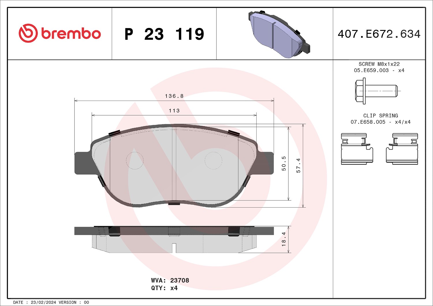 Brembo Bremsbelagsatz, Scheibenbremse [Hersteller-Nr. P23119] für Fiat, Lancia, Peugeot, Citroën