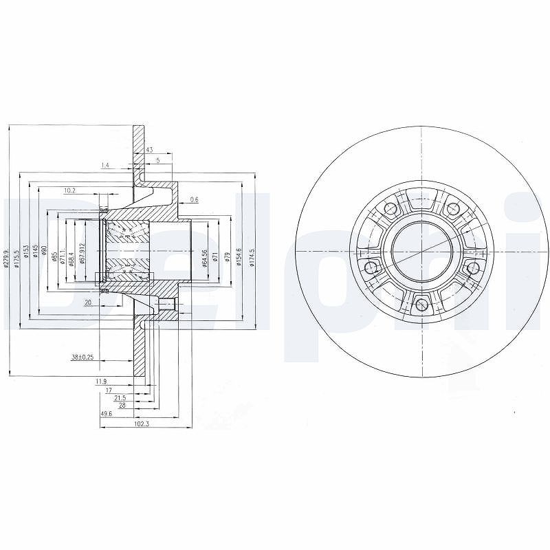 Delphi Bremsscheibe Hinterachse Voll mit Radlager [Hersteller-Nr. BG9031RS] für Nissan, Opel, Renault, Vauxhall