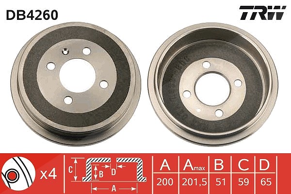 Trw Bremstrommel Hinterachse [Hersteller-Nr. DB4260] für Seat, VW