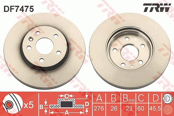 Trw Bremsscheibe Vorderachse Belüftet [Hersteller-Nr. DF7475] für Vauxhall, Chevrolet, Opel