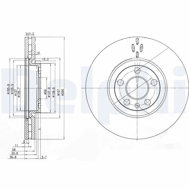 Delphi Bremsscheibe [Hersteller-Nr. BG3740] für Fiat, Citroën, Lancia, Peugeot