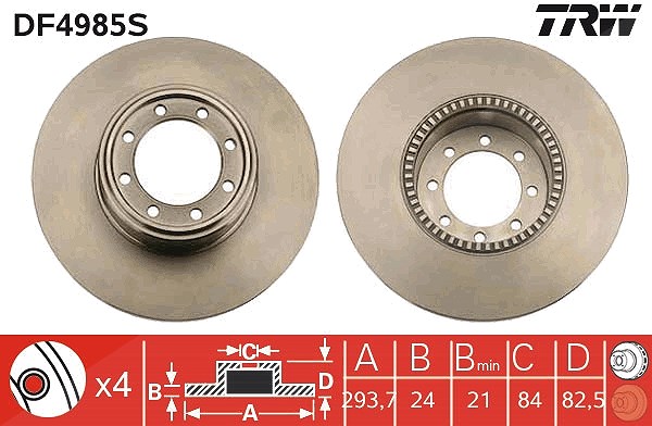 Trw 1x Bremsscheibe Hinterachse Belüftet [Hersteller-Nr. DF4985S] für Iveco