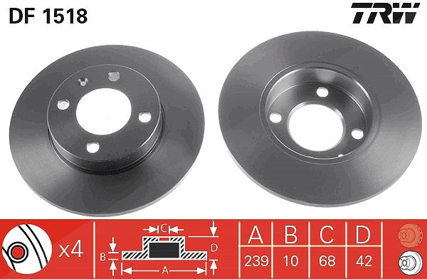 Trw Bremsscheibe Vorder-/Hinterachse Voll [Hersteller-Nr. DF1518] für Seat, VW, Audi