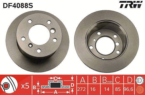 Trw 1x Bremsscheibe Hinterachse Voll [Hersteller-Nr. DF4088S] für Mercedes-Benz, VW