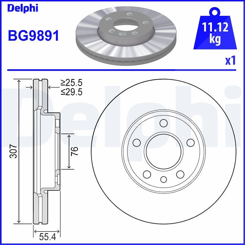 Delphi Bremsscheibe Vorderachse Belüftet [Hersteller-Nr. BG9891] für VW