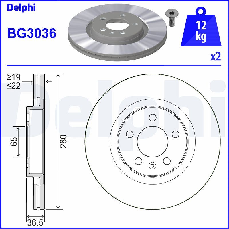 Delphi Bremsscheibe [Hersteller-Nr. BG3036] für Skoda, VW, Audi, Seat