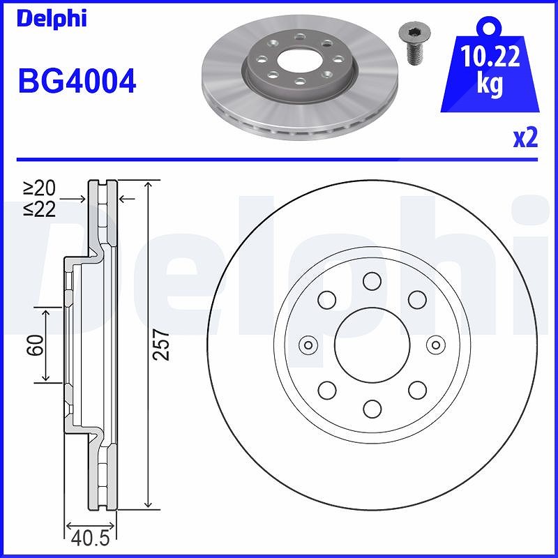 Delphi Bremsscheibe Vorderachse Belüftet [Hersteller-Nr. BG4004] für Fiat, Opel, Vauxhall