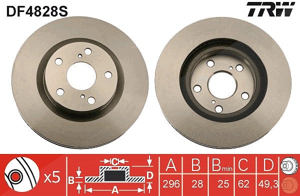 Trw 1x Bremsscheibe Vorderachse Belüftet [Hersteller-Nr. DF4828S] für Lexus, Toyota