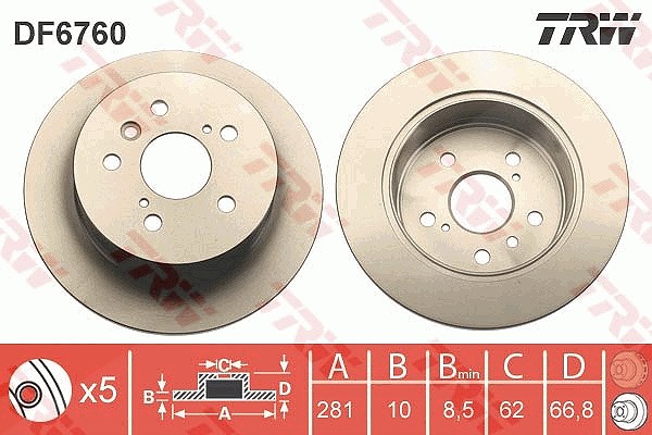 Trw Bremsscheibe [Hersteller-Nr. DF6760] für Lexus, Toyota