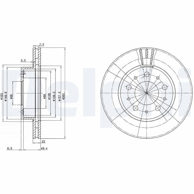 Delphi Bremsscheibe [Hersteller-Nr. BG2425] für Audi, Volvo, Daewoo