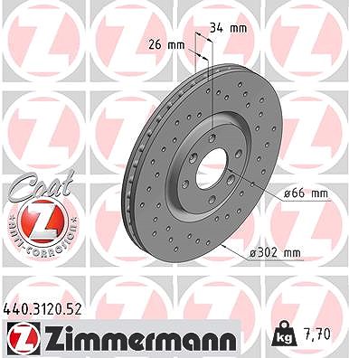 Zimmermann Bremsscheibe [Hersteller-Nr. 440.3120.52] für Citroën, Vauxhall, Ds, Peugeot, Opel