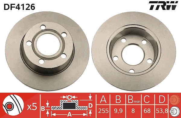 Trw Bremsscheibe Hinterachse Voll [Hersteller-Nr. DF4126] für Audi