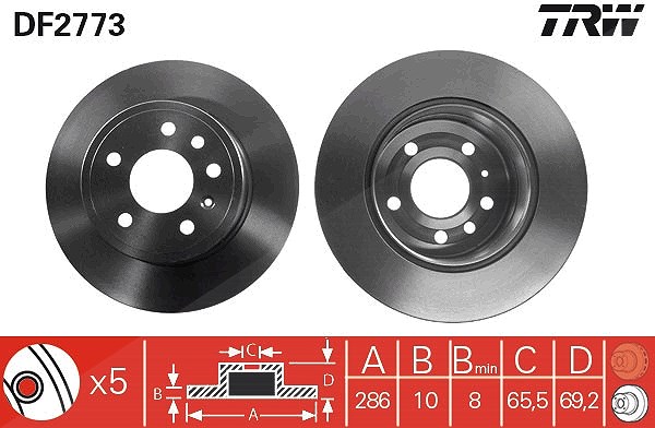Trw Bremsscheibe [Hersteller-Nr. DF2773] für Opel, Saab, Vauxhall, Chevrolet