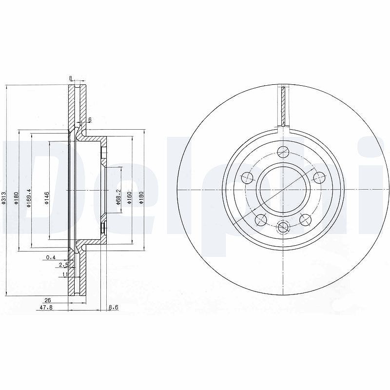 Delphi Bremsscheibe [Hersteller-Nr. BG3719] für VW, Ford, Seat