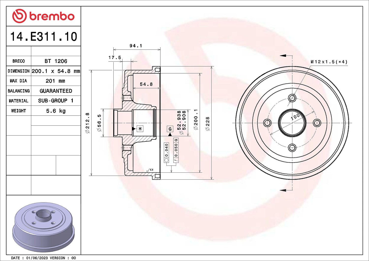 Für BREMBO 14.E311.10 Ham drum. OPEL CORSA C (X01) 09/00-12/09 / OPEL CORSA C H - Bild 3