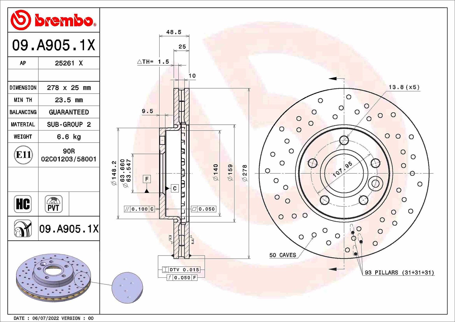 2x Bremsscheibe Brembo 09A9051X 2 Bremsscheiben für Ford für Volvo - Bild 5