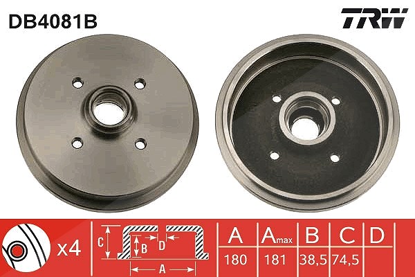 Trw Bremstrommel [Hersteller-Nr. DB4081B] für VW, Seat, Audi