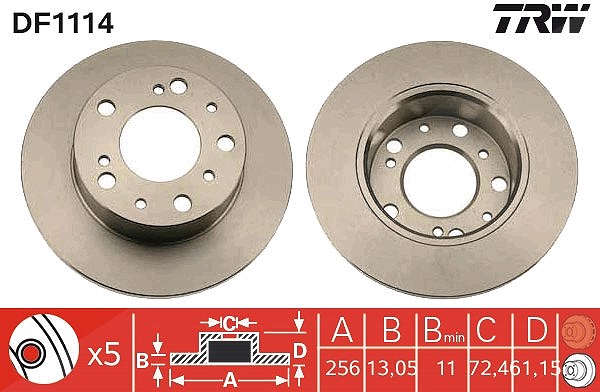 Trw Bremsscheibe [Hersteller-Nr. DF1114] für Fiat, Citroën, Peugeot, Talbot
