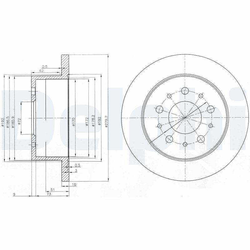 Delphi Bremsscheibe [Hersteller-Nr. BG3853] für Peugeot, Citroën, Fiat