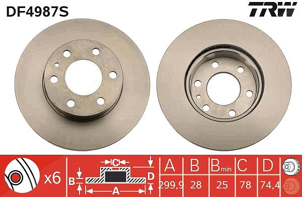 Trw 1x Bremsscheibe Vorderachse Belüftet [Hersteller-Nr. DF4987S] für Iveco