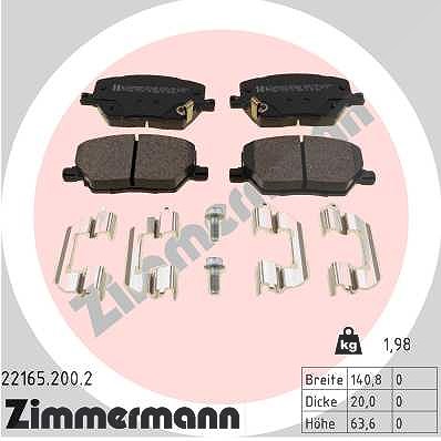 Zimmermann Bremsbelagsatz, Scheibenbremse [Hersteller-Nr. 22165.200.2] für Alfa Romeo, Jeep, Fiat