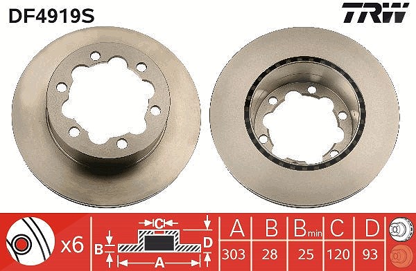 Trw 1x Bremsscheibe [Hersteller-Nr. DF4919S] für Mercedes-Benz, VW